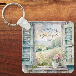 Llavero Glorioso acuarela floral ventana