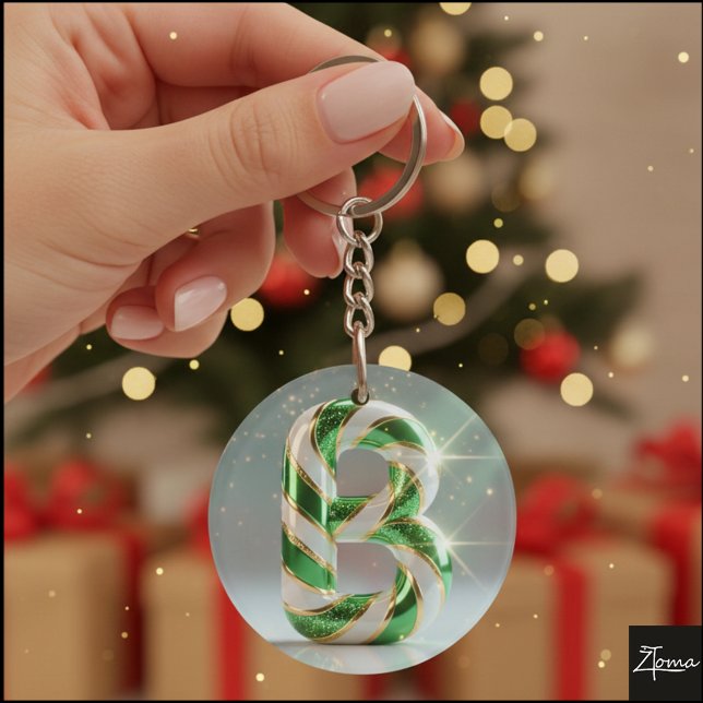 Llavero Glossy Green Gold Glitter Striped Letter B (Subido por el creador)