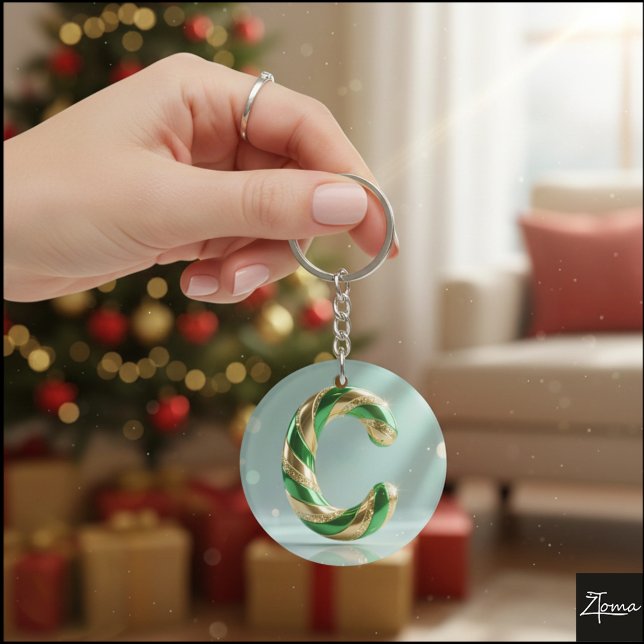 Llavero Glossy Green Gold Glitter Striped Letter C (Subido por el creador)