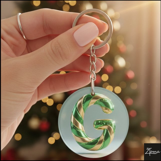 Llavero Glossy Green Gold Glitter Striped Letter G (Subido por el creador)