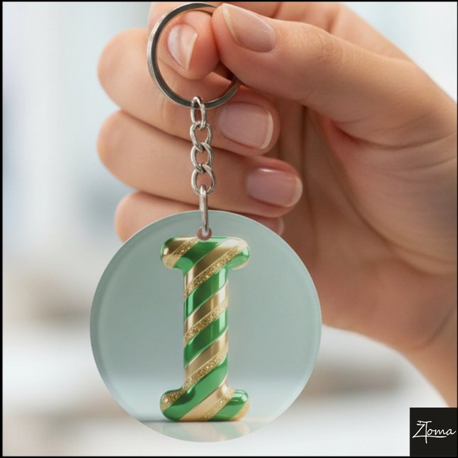 Llavero Glossy Green Gold Glitter Striped Letter I (Subido por el creador)