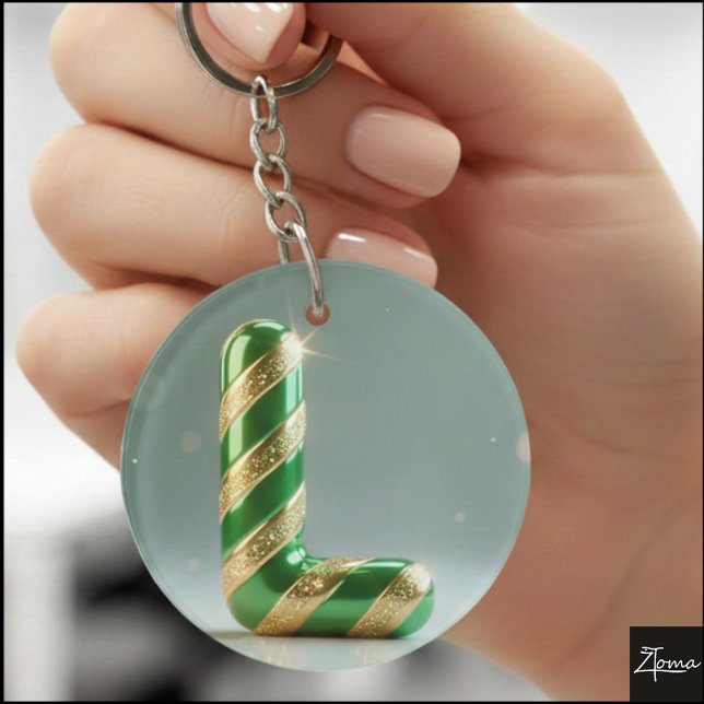 Llavero Glossy Green Gold Glitter Striped Letter L (Subido por el creador)