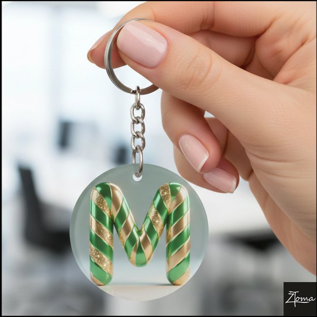 Llavero Glossy Green Gold Glitter Striped Letter M (Subido por el creador)