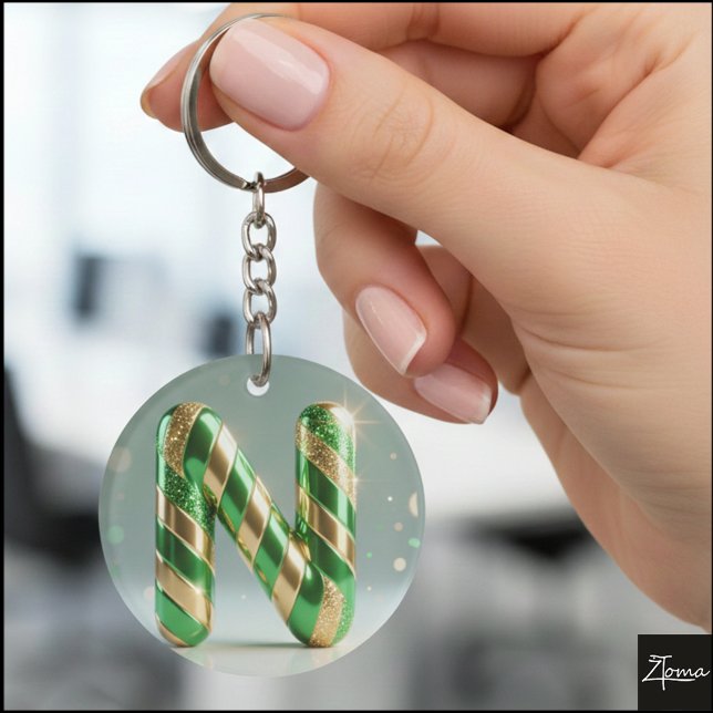 Llavero Glossy Green Gold Glitter Striped Letter N (Subido por el creador)
