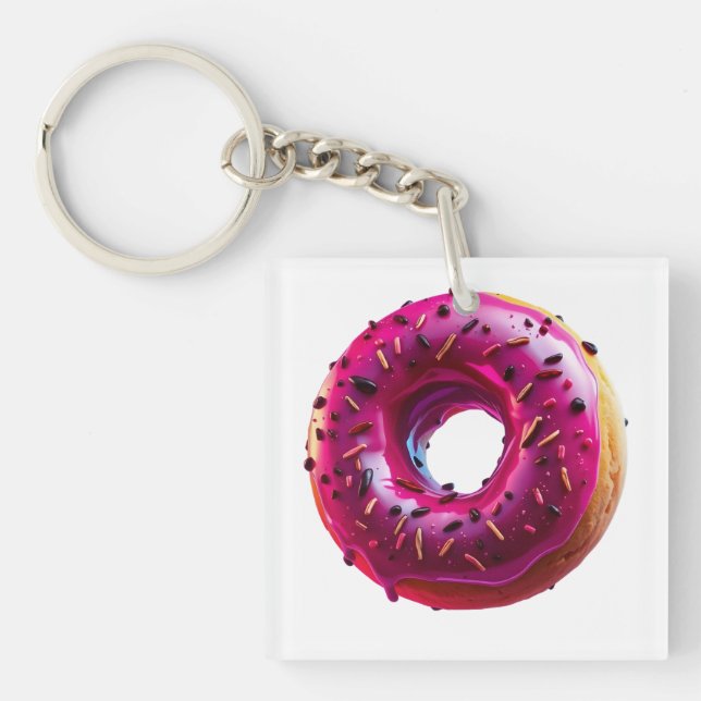 Llavero Glossy Pink Donut with Dark Sprinkles (Frente)