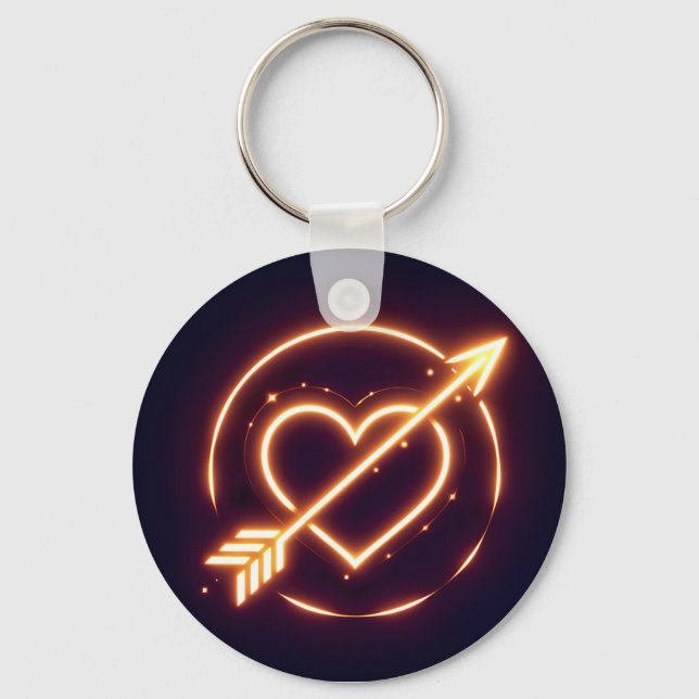 Llavero glowing image of a heart with cupid's arrow (Anverso)