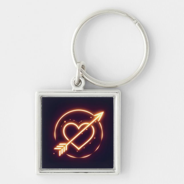 Llavero glowing image of a heart with cupid's arrow (Frente)