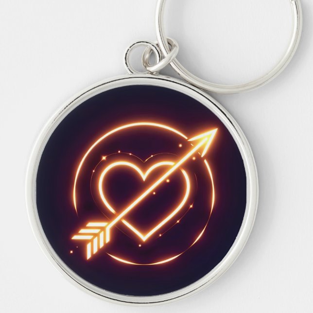 Llavero glowing image of a heart with cupid's arrow (Frente)