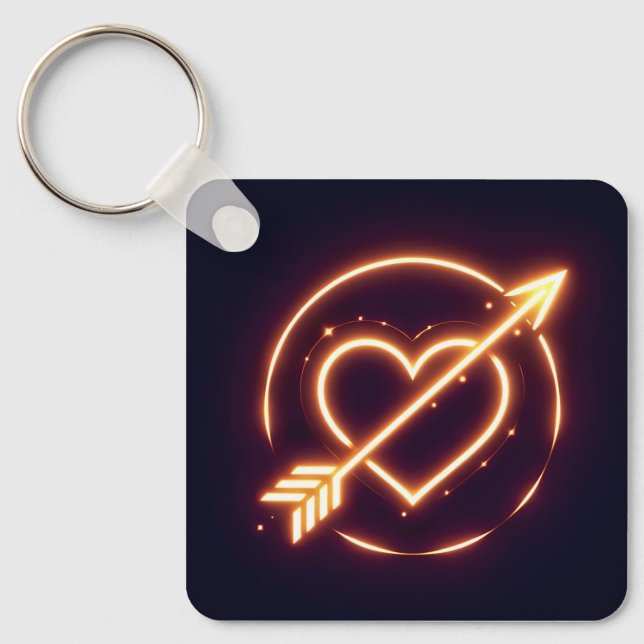Llavero glowing image of a heart with cupid's arrow (Anverso)