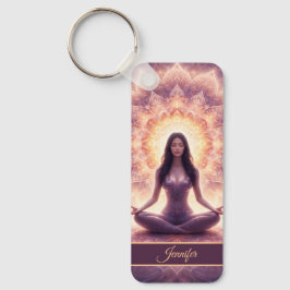 Llavero Glowing Mandala Meditation Woman Custom Name      