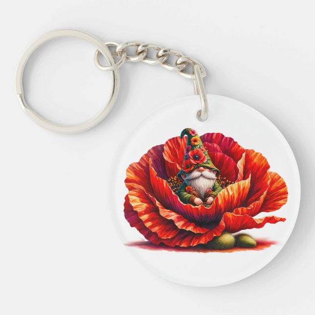 Llavero Gnome de jardín de acuarela caprichosa (Frente)