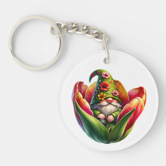 Llavero Gnome de jardín de acuarela caprichosa (Frente)