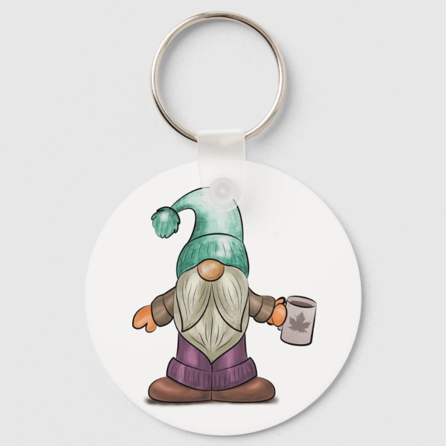 Llavero Gnome de otoño con café Mug (Anverso)
