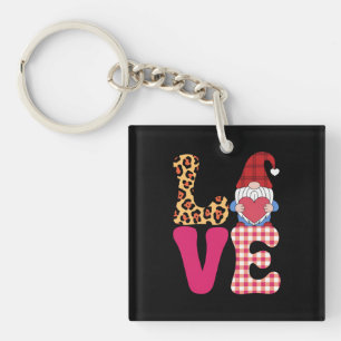 Llavero Gnome del Amor Día de San Valentín Plaid Búfalo Ro