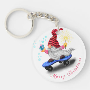 Llavero Gnome del patinador de navidades con cadena de lla