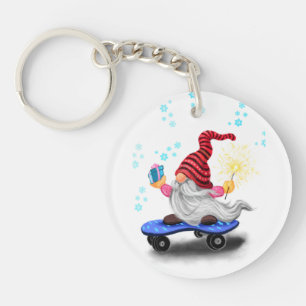 Llavero Gnome del patinador de navidades con cadena de lla