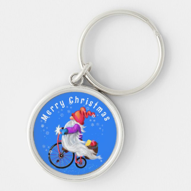 Llavero Gnome navidad con bicicleta y regalos Keychain Gif (Frente)