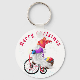 Llavero Gnome navidad con cadena de claves de bicicletas y