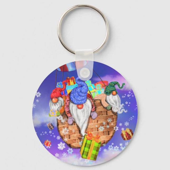 Llavero Gnomes navidades vuelan en globo y dan regalos (Anverso)