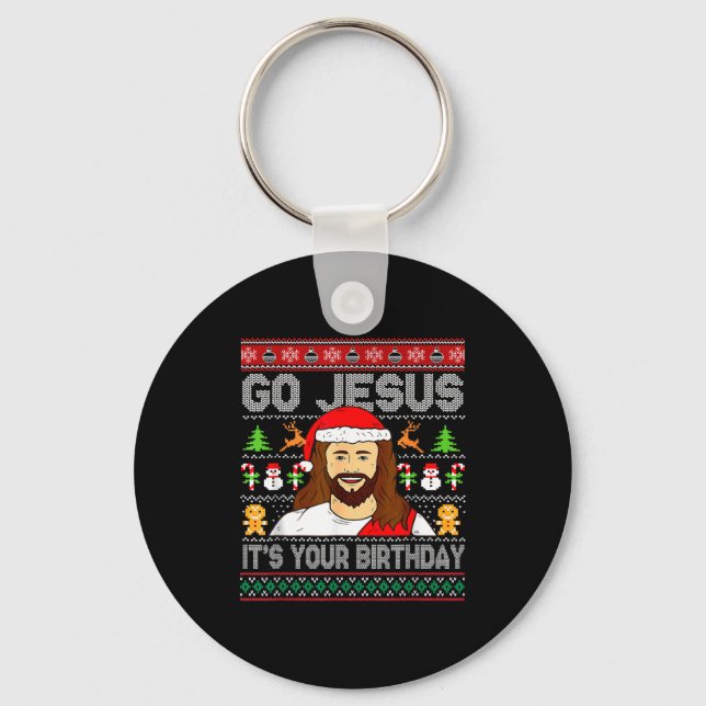 Llavero Go Jesus It's Your Birthday Ugly Christmas Sweater (Anverso)