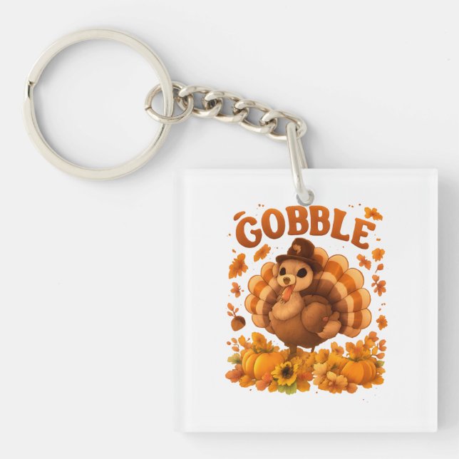 Llavero Gobble Turkey Cute Thanksgiving Fall Quote (Frente)
