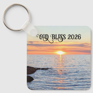 Llavero God Bless 2026 New Year Golden Sunset Photo Name