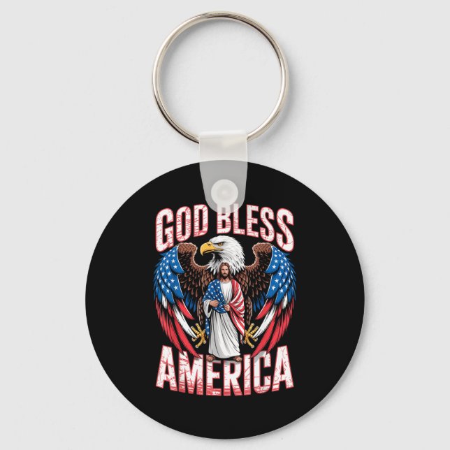 Llavero God Bless America Flag Jesus Christian Eagle Patri (Anverso)