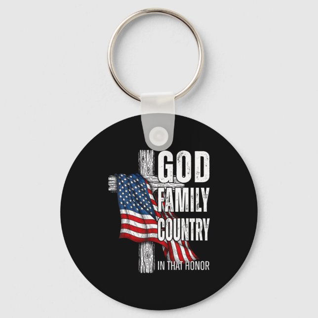 Llavero God Family Country American Flag Christian Patriot (Anverso)