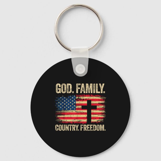Llavero God Family Country Dom Usa Flag Cross  (Anverso)
