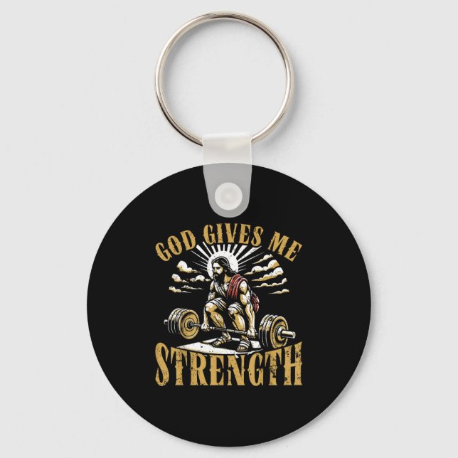 Llavero God Gives Me Strength Christian Gym Workout Motiva (Anverso)