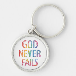Llavero God Never Fails – Rainbow Christian Typography