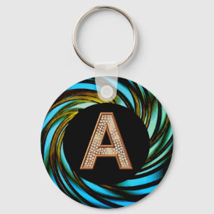 Llavero Gold Bling Letter A Teal Swirl