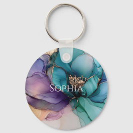 Llavero Gold Blue Aqua Purple Flower Briower