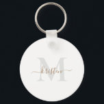 Llavero Gold & Grey Script Monogram White<br><div class="desc">Keychain.  Gold &  Grey Monogram.  White background.</div>