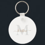 Llavero Gold & Grey Script Monogram White<br><div class="desc">Keychain.  Gold &  Grey Monogram.  White background.</div>