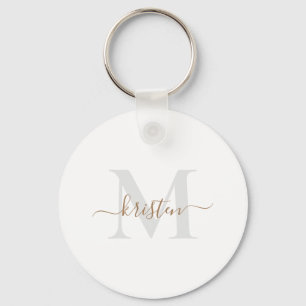 Llavero Gold & Grey Script Monogram White