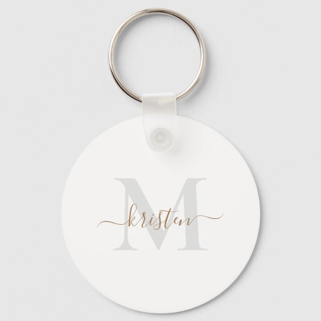 Llavero Gold & Grey Script Monogram White  (Anverso)