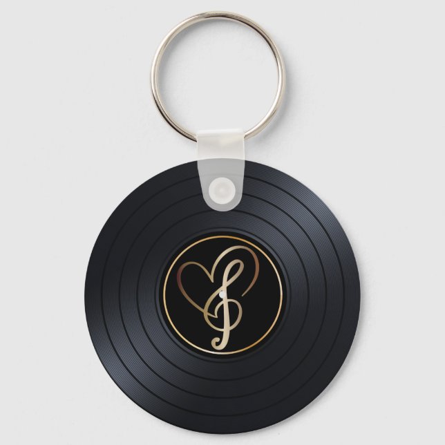 Llavero Gold Heart Music Notes Vinyl Record (Anverso)