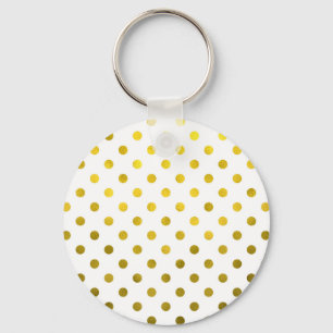 Llavero Gold Leaf Metallic Polka Dot on White Dots Pattern