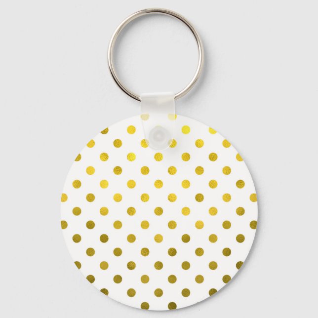 Llavero Gold Leaf Metallic Polka Dot on White Dots Pattern (Anverso)