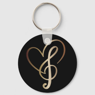 Llavero Gold Music Notes y Heart I Love Music