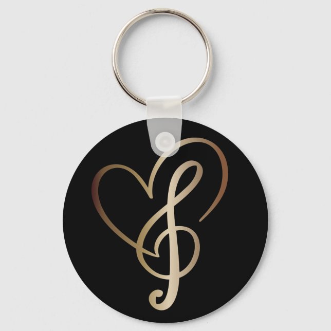Llavero Gold Music Notes y Heart I Love Music (Anverso)