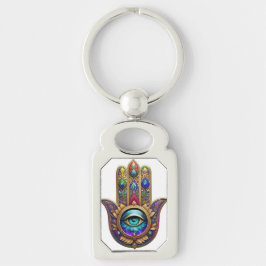 Llavero Gold Peacock Colors Hamsa Green Sapphire Third Eye