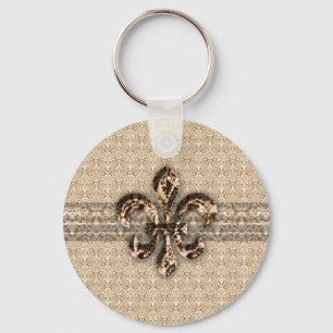 Llavero Golden Fleur De Lis con el patrón de damasco crema