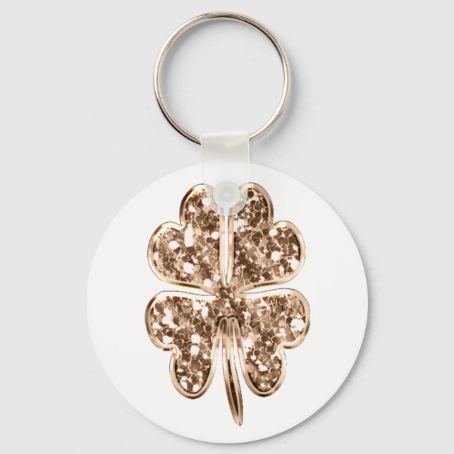 Llavero Golden Four Leaf Clover Faux Gold Buena Suerte Des (Anverso)