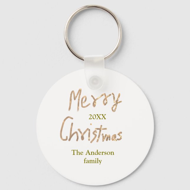Llavero Golden glitter merry christmas add family name yea (Anverso)