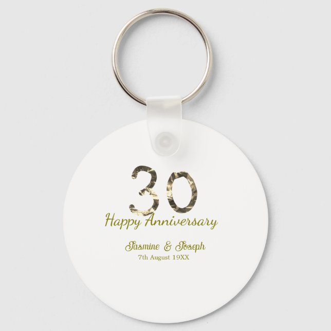 Llavero Golden Metallic 30th Happy anniversary add name (Anverso)