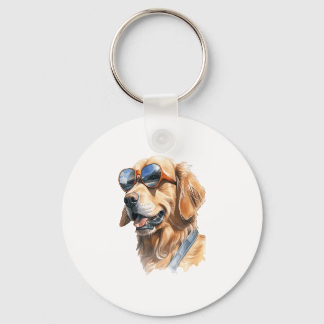 Llavero Golden Retriever con gafas de sol (Anverso)