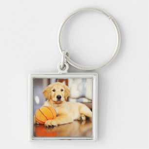 Llavero Golden Retriever Con Juguete De Baloncesto