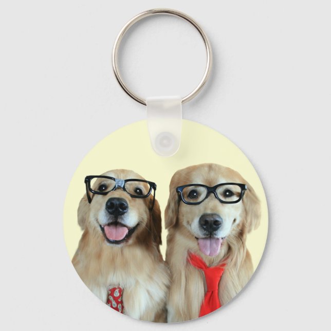 Llavero Golden Retriever con lentes nerviosos (Anverso)